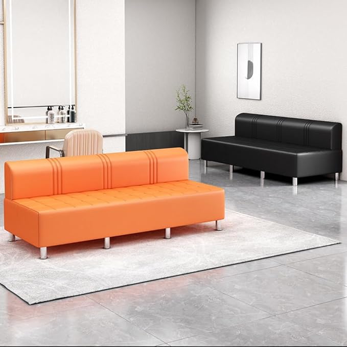 LITFAD Barber Shop Sofa Waiting Chair Modern Leisure Sofa for The Parlor Bedroom Leather Cushioned Couch Orange 55 L x 21.5 W x 23.5 H