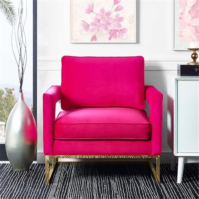 Tov Furniture The Avery Collection Modern Style Living Room Den Velvet Upholstered Armchair with Gold Legs Pink