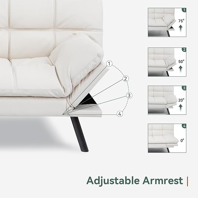 Opoiar 71 L Covertible Futon Sofa BedFaux Leather Futon Couch Memory Foam Modern Loveseat Sleeper Small Splitback Sofa Couches for Living RoomRVHome OfficeApartmentWhite