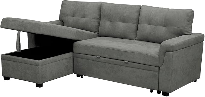 Naomi Home Laura Reversible Sleeper Sectional Sofa Storage Chaise Gray/Velvet