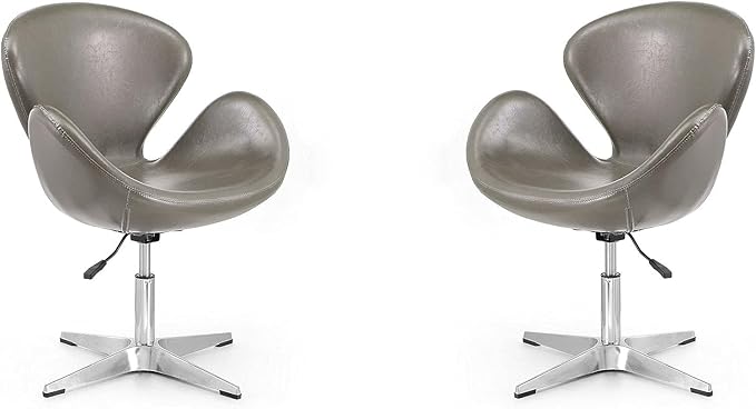 Manhattan Comfort Raspberry Adjustable Swivel Accent Chair Set of 2 with 360° Turn Polished Chrome Base Modern Retro Design Ideal for Living Room and Home Office Pebble Faux Leather