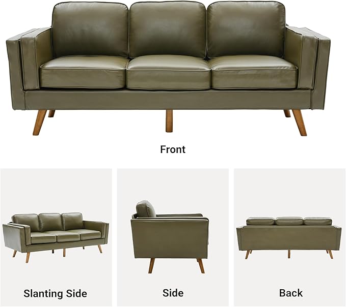Kingfun Living Room Furniture Sets 3 Seater Couch and Armchair Mid Century Modern Sofa Set Faux Leather Couch with Solid Wood Frame for Living Room &amp Bedroom Olive Green