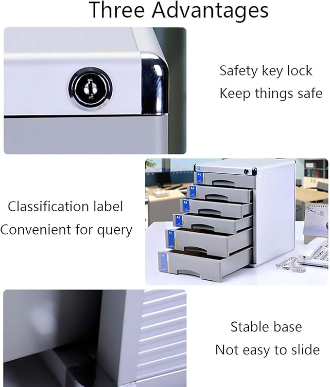 File Cabinet File Drawer Desktop 3/5 Drawers Aluminum Alloy Storage Drawers Desk Storage Unit Organizer Lockable File Cabinet Box for Office3 Layers