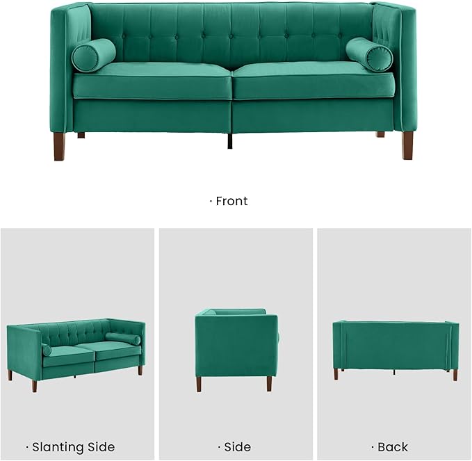 Dreamsir 58'' W Velvet Sofa Mid-Century Love Seats Sofa Furniture with Bolster Pillows Button Tufted Couch for Living Room Tool-Free Assembly (Loveseat Green)