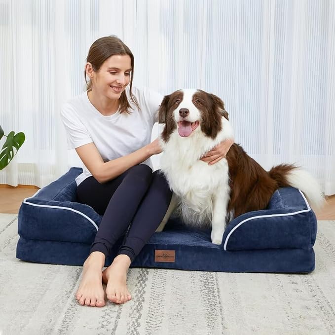 Comfort Expression Orthopedic Dog Bed for Extra Large Dogs 42x30 Inch Waterproof Egg Crate Foam XL Pet Bed with Removable Bolsters Dog Couch with Washable Cover &amp Non-Slip Bottom Navy Blue