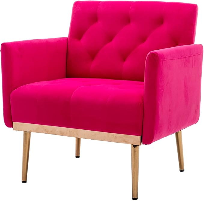 Modern Accent Chair Upholstered Single Sofa Arm Chair for Living Room and Bedroom Upholstered Comfy Armchair Chair with Solid Tapered Metal Legs (Rose Red)