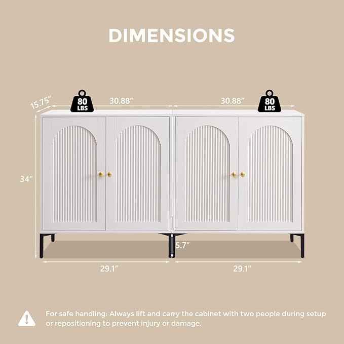 Modern TV Stands for 85 Inch TVs 123.5‬W Wood Entertainment Center w/Adjustable Shelves Mid Century Modern TV Stand w/Arched Fluted Doors Media Console Cabinet for Living Room White