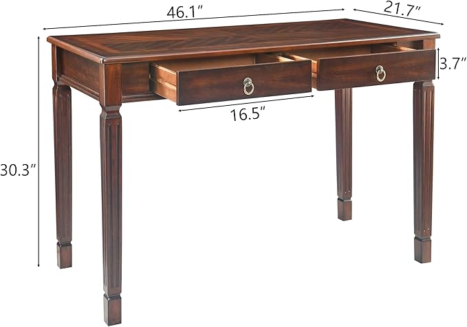 LEEMTORIG Vintage Solid Wood Writing Desk with 2 Drawers 46.1 W Large Secretary Desk Cherry Wood Writing Table for Home Office Traditional French Provincial Mahogany Desk Cherry Walnut BSZ-D1258