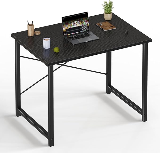 OLIXIS Small Computer Desk 32 Inch Home Office Writing Desk for Small Spaces Study Table with X-Shaped Reinforcement Sturdy Bedroom Table with Scratch-Resistant Tabletop &amp Metal Frame Black