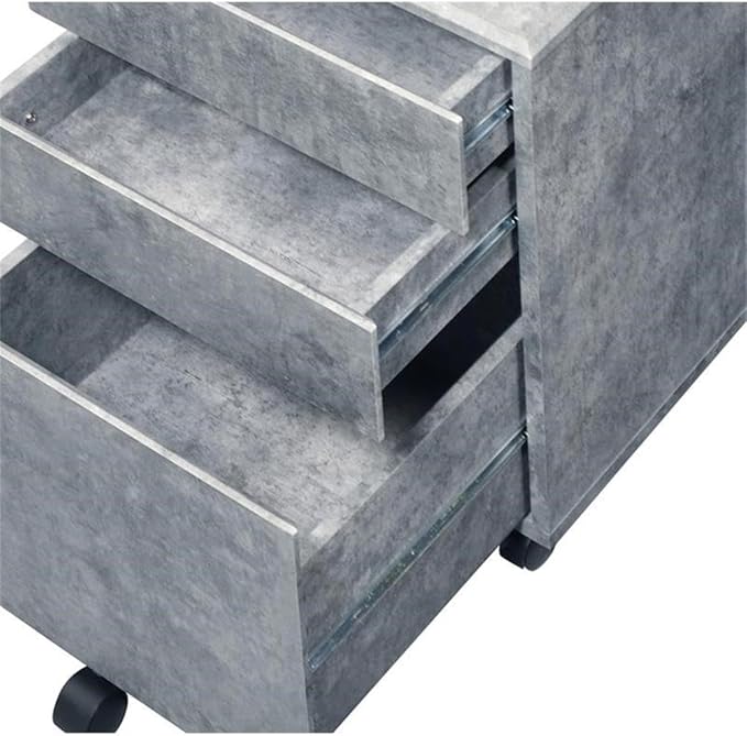 BOWERY HILL Wooden File Cabinet 16''W x 19''D x 22''H Faux Concrete and Silver Finish 3 Drawers with Caster Wheels Industrial Style Office Storage Organizer