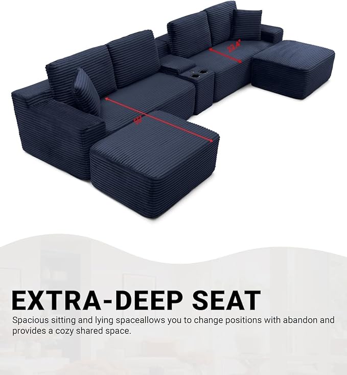 Modular Sectional Couch Modern Cloud Sectional Sofa U Shaped Boneless Couch with Double Chaise Comfy Deep Seat Upholstered Sofas Couches for Living Room No Assembly (150 Blue)