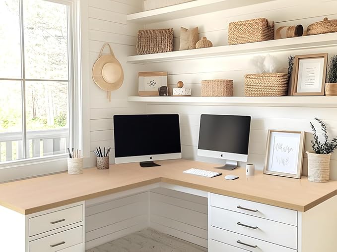 Kaboon Universal Tabletop 45.67x23.62 Solid One-Piece Melamine Table Top Double Desk L-Desk DIY Home and Office Light Walnut