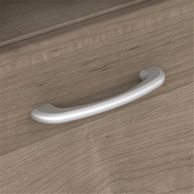 Pemberly Row L Shaped Computer Desk 60W x 59D x 30H Engineered Wood Ash Gray Finish Built-in USB Hub File Cabinet Fluted Glass Door Home Office Corner Desk for Work and Storage