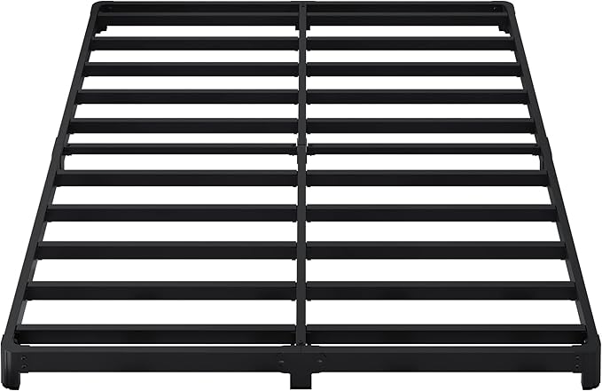 3 inch Low Bed Frame Queen Size with Rounded Corner Heavy Duty Metal Easy Assembly Noise Free Black