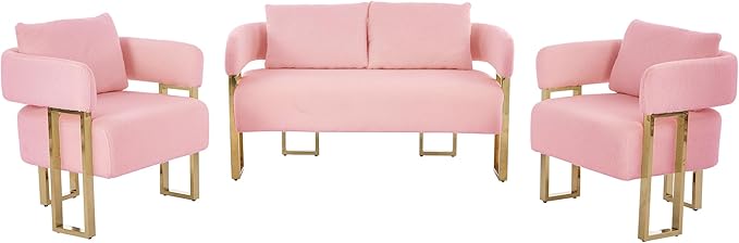 YISHENG Loveseat Sofa Modern Accent Chairs for Living Room with Golden Metal Legs Soft Teddy Upholstered Reading Armchairs no Wheels for Reception Room//Bedroom/Lounge/Office Pink