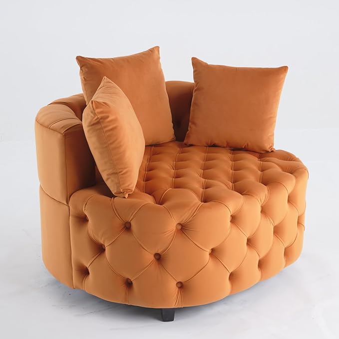 Oversized Accent Chair for Living Room &amp Bedroom Barrel Chair Large Velvet Chair Sofa Lounge Chair Leisure Club Upholstered Armchair with 3 Pillows &amp Wood Legs
