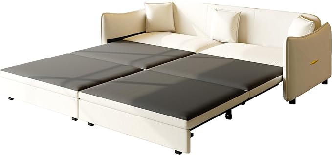 81.9 Sleeper Sofa Bed King Size 3-in-1 Convertible Couch Modern Pull Out Couches Comfy Velvet Futon Sofa Cloud Loveseat Lounge 3 Pillows for Small Spaces Living Room Gold Beige
