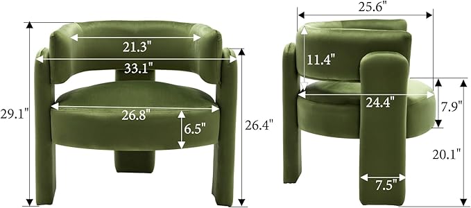 Set of 2 Accent Chairs with Arms Upholstered Barrel Armchair with Curved Back Comfy Single Side Chair for Reading Living Room Home Office Green