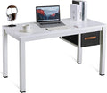 White Computer Desk with Drawer 47 Inch Home Office Work Desks Modern Writing Study PC Desk Gaming Table for Small Place Bedroom Thickened Tabletop and Stable Metal Frame Leg Support
