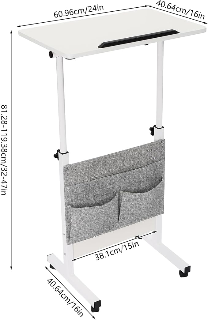 Mobile Standing Desk Rolling Laptop CartPortable Table with Wheels White Computer Workstation for Home Office