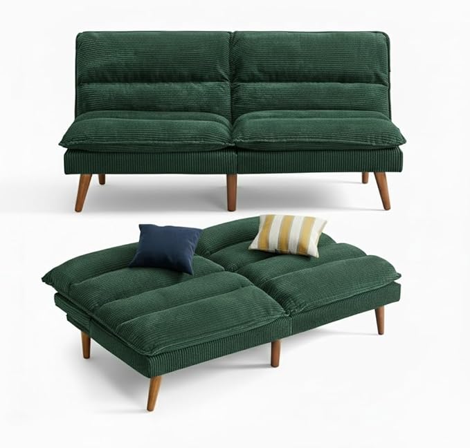 Amada 67 Convertible Futon Sofa Bed Retro Green Corduroy Folding Futon Set