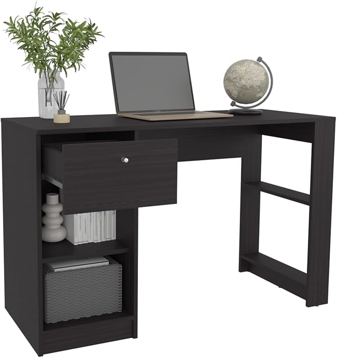 120-Home 47 Wide Desk with Four Shelves and One Drawer - Writing Desk for Home Office and Living Room Black