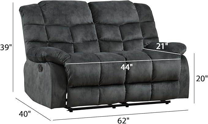 EBELLO Manual Loveseat Recliner for Living Room Extra Wide Modern Overstuffed 2 Seat Reclining Couch Sofa Breathable Fabric and Padded Cushion Grey Green