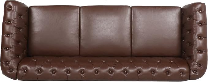 RARZOE Modern 3 Seater PU Chesterfield Sofa Upholstered Tufted Button Leather Chesterfield Couch Classic Faux Leather Settee with Nailhead Trim Scroll Arms for Living Room Bedroom(Dark Brown)