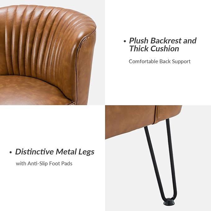 HULALA HOME Faux Leather Accent Chair with Metal Base Mid Century Modern Living Room Chair Comfy Upholstered Armless Side Chair for Bedroom Office Camel