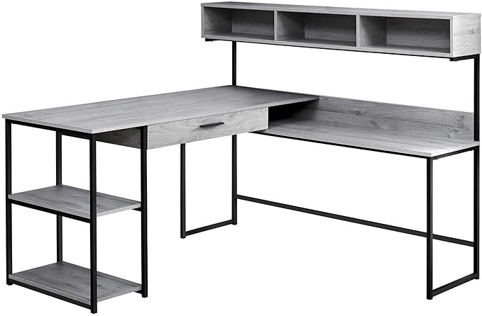 Computer Desk Home Office Corner Storage Drawers L Shape Work Laptop Grey Laminate Black Metal Contemporary Modern