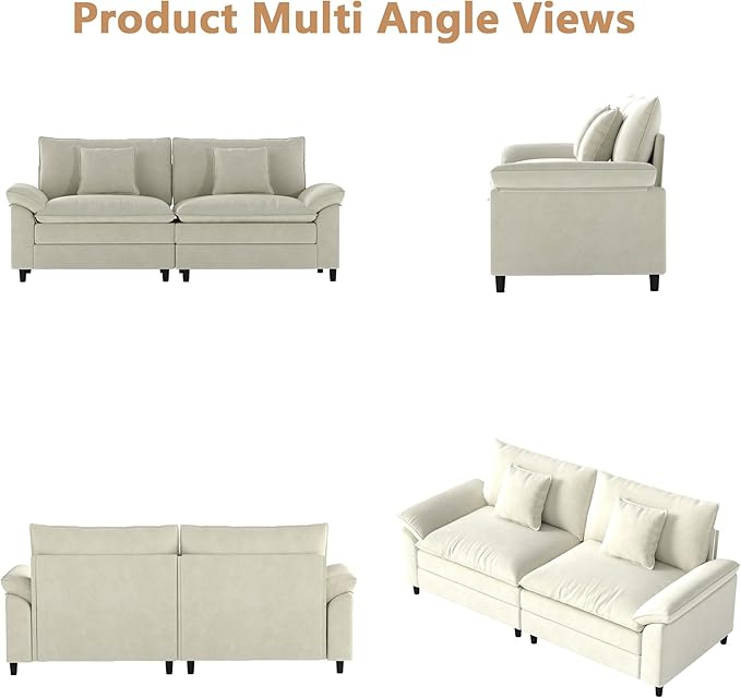 Aoowow Modular Sectional Sofa Modern Convertible Loveseat Couch85 Inch Deep 2-Seater Sofas Comfy Chenille Cloud Sofas and Couches for Living Room Apartment(Beige)