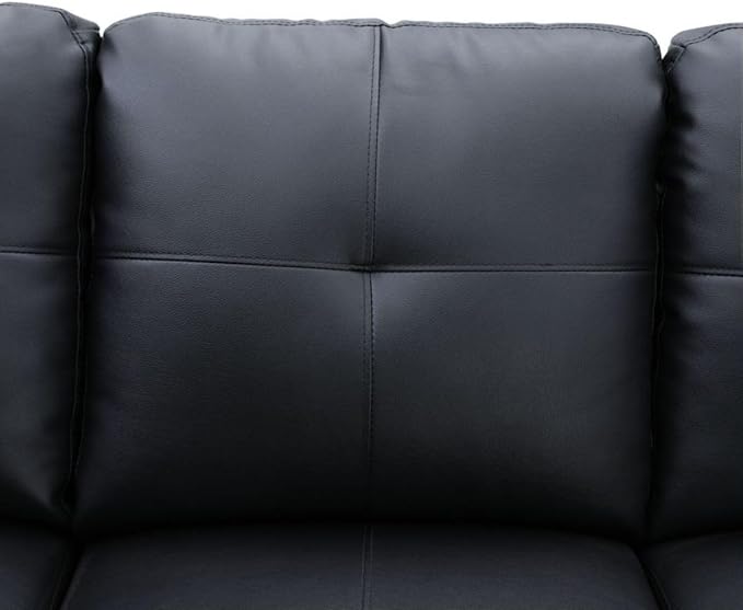 Black White L-Shaped 3-Piece Faux Leather Sofa with Storage Ottoman Set Sectional Couch Sofa Set for Living Room Office Small Space