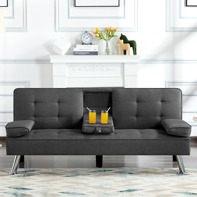 Sofa Bed Adjustment Sofa Double-Sided Double Sofa Folding Sofa Bed GuestbedcupholderBed Modern PU and Polyester Lounge Chair (Dark Grey)