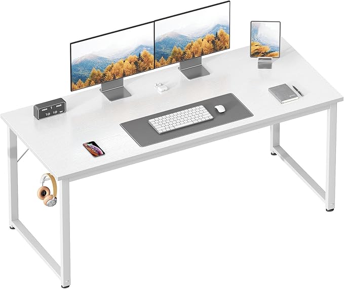 Casaottima 54 Inches Small Computer Desk Work Study Table for Home Office Kids Student Writing Desk with Headphone Hooks White