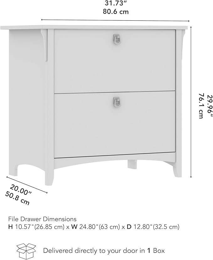 Bush Home Salinas 2 Drawer Lateral File Cabinet in Antique White Home Office Storage Solution Organizer with Drawers for Workspace Filing Unit