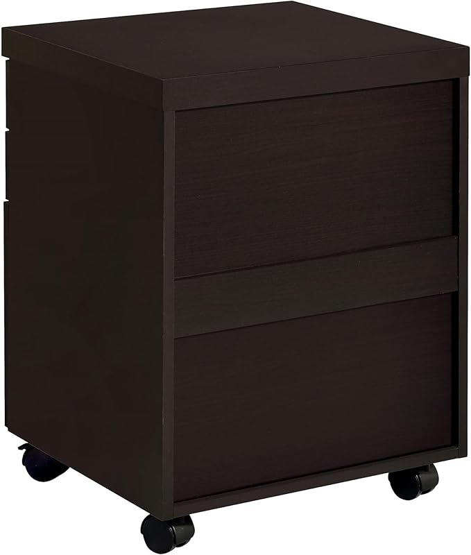 Brown Mobile File Cabinet with 3 Drawers 5 Wheels Rectangular Wood Portable Filing Cabinet Traditional for Office Study Room