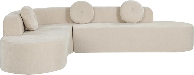 122'' Sectional SofaExtra Large Sofa with Soft Fabric Upholstery Elegant Curved Design with Three Round Cushions High-Resilience Foam for Ultimate ComfortSand