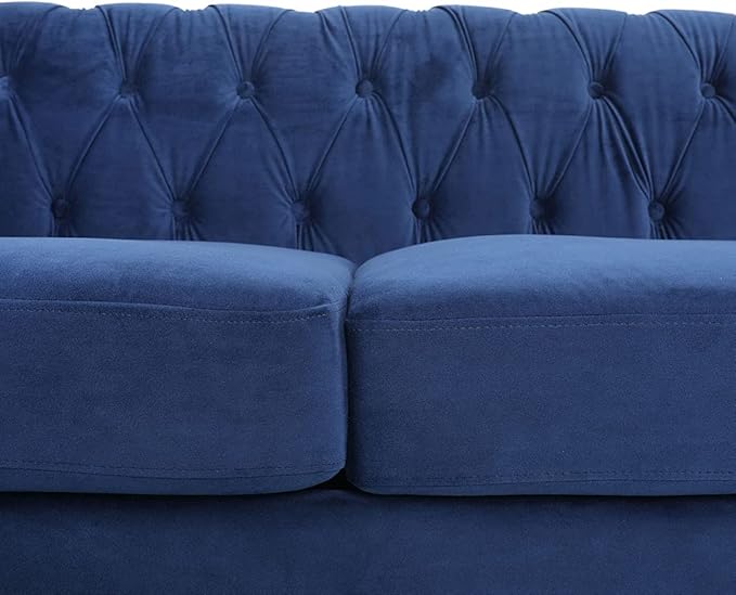 LEVNARY Three-Seat Velvet Sofa Large Sofa Classic Tufted Chesterfield Settee Modern 3 Seater Couch Furniture Tufted Back for Living Room Blue