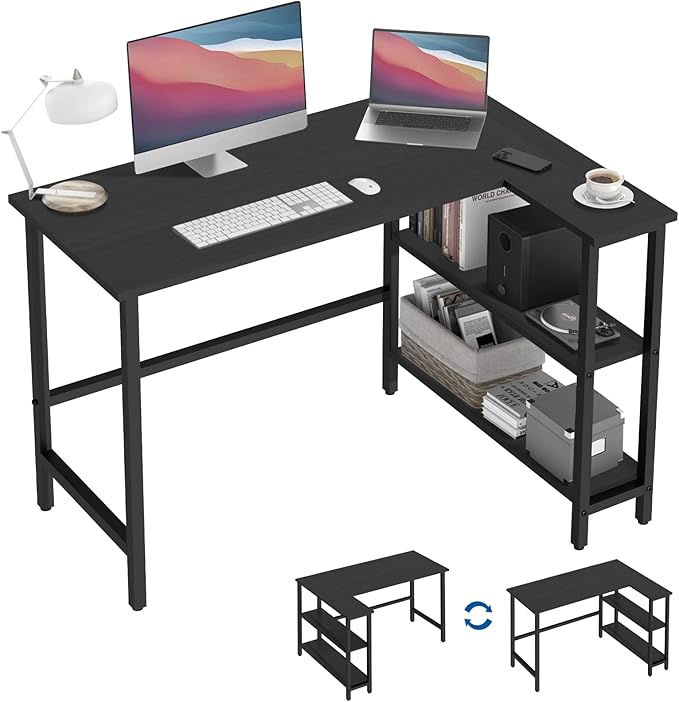 43Inch L Shaped Desk Computer Desk with Reversible Storage Shelves Corner Desk Gaming Desk Home Office Desk Study Desk Writing Table for Home Office Small Space (43 Inch)