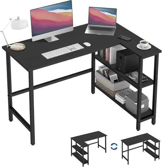 43Inch L Shaped Desk Computer Desk with Reversible Storage Shelves Corner Desk Gaming Desk Home Office Desk Study Desk Writing Table for Home Office Small Space (43 Inch)
