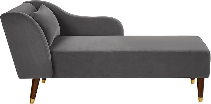 58 Modern Velvet Sofa Chaise with Tilted Backrest Comfortable Luxurious Lounge Chair with Curved Armrests Stylish Sofa Couch with Solid Wood Legs for Study Room Apartment Bedroom Living Room Grey