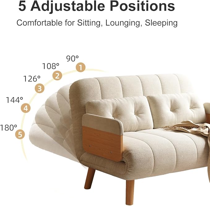 Convertible Lounger Fold-Out Sofa Bed 3-in-1 Sleeper SofaAdjustable Backrest Modern-Style Sofa for Small Spaces Bedrooms &amp Offices(Beige43.31)