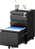 MIIIKO File Cabinet 3 Drawers on Wheels Under Desk Black Metal Rolling File Cabinets with Lock for Home Office Un-Assembled Filing Cabinet with Lock