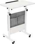 Mobile Standing Desk Rolling Laptop CartPortable Table with Wheels White Computer Workstation for Home Office