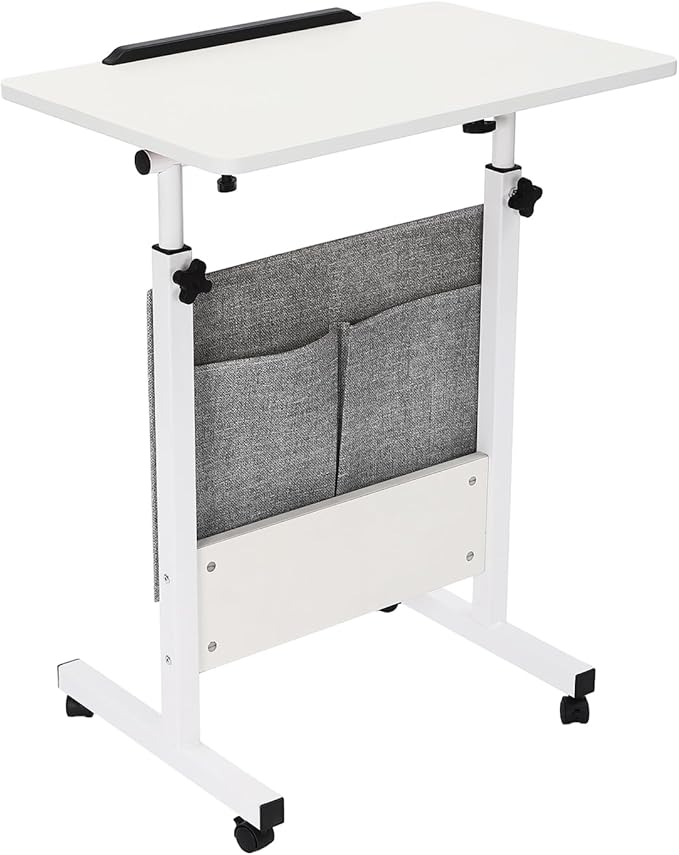 Mobile Standing Desk Rolling Laptop CartPortable Table with Wheels White Computer Workstation for Home Office