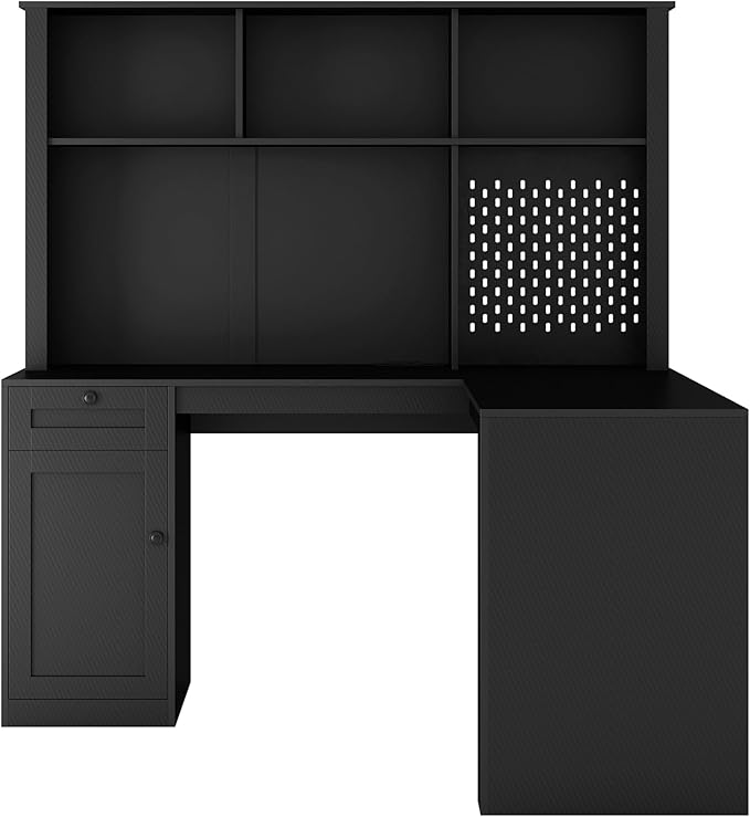 L Shaped Desk with ChargerComputer Desk with DrawersBookshelfModern Corner DeskHome Office DeskL-Shaped Study Table Writing DeskCarbon fiber Gaming Computer Desk with Storage (59 Black)