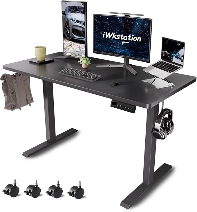 Whole Piece Standing Desk with Wheels Adjustable Height- Mobile Stand up Desk with Lockable Casters Portable Sit Stand Desks Electric for Home &amp Office Workstation