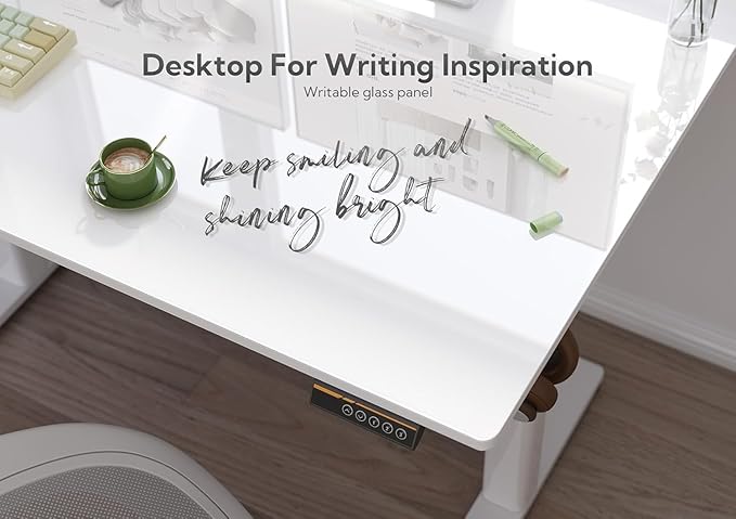 Glass Standing Desk 40 X 24 Inch Electric Stand Up Desk with Hook and Multi-Function Keyboard Quick Install Home Office Computer Desk (White 40 X 24 Inch)