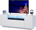 WLIVE TV Stand with LED Lights &amp Large Storage Cabinet Modern Entertainment Center for 32/43/50/55 Inch TVs Sturdy Media Console for Living Room Bedroom Gaming White