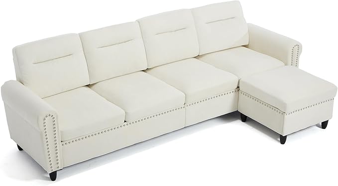Westice 106 Modular Sectional Sofa with Movable Ottoman Deep-Seat L-Shaped Couch 4-Seater Modern Sofa for Living Room Bedroom or Apartment (Beige)